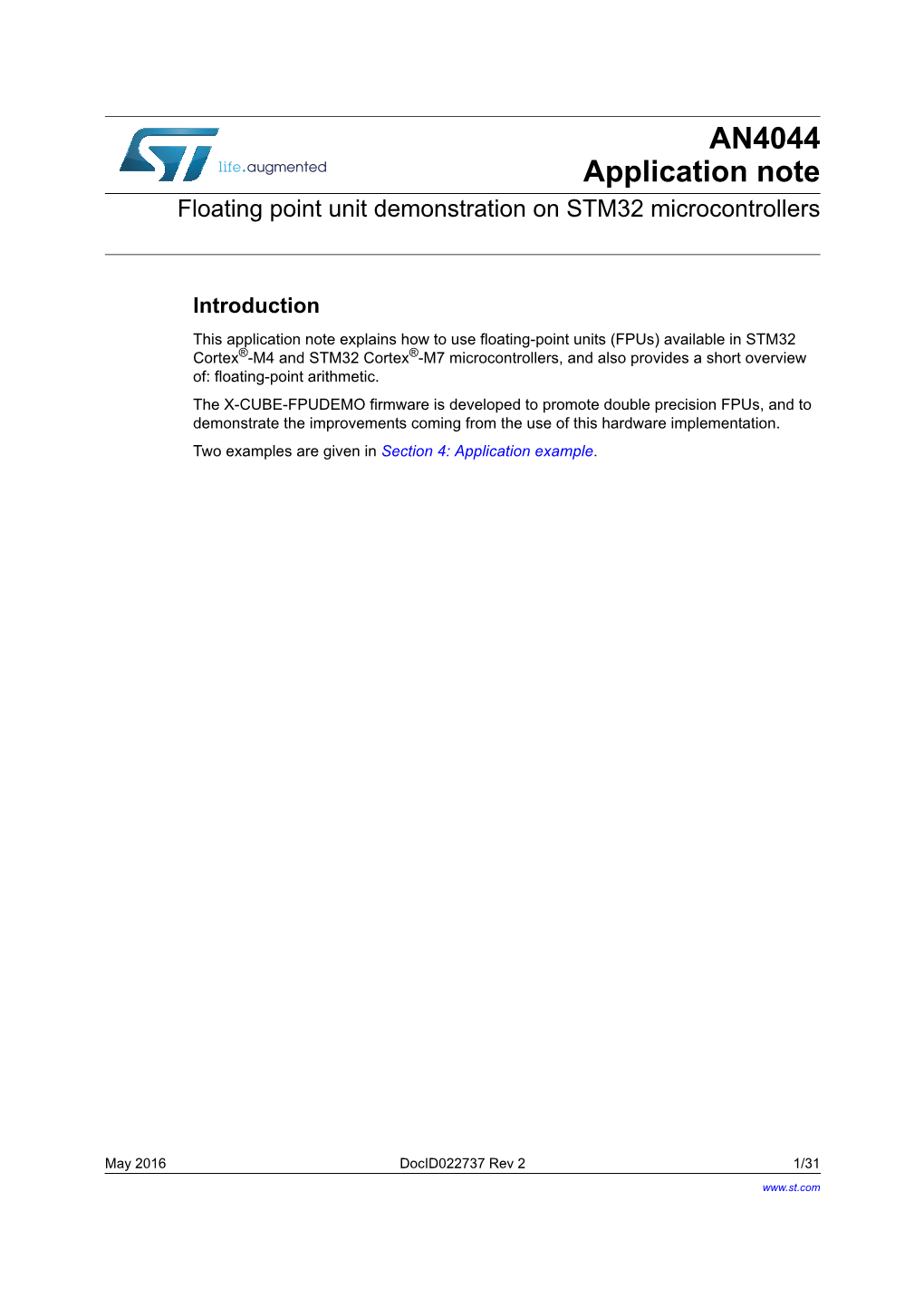 Floating Point Unit Demonstration on STM32 Microcontrollers