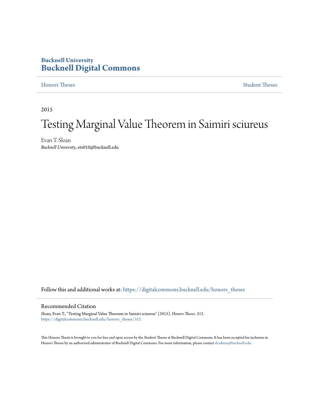 Testing Marginal Value Theorem in Saimiri Sciureus Evan T