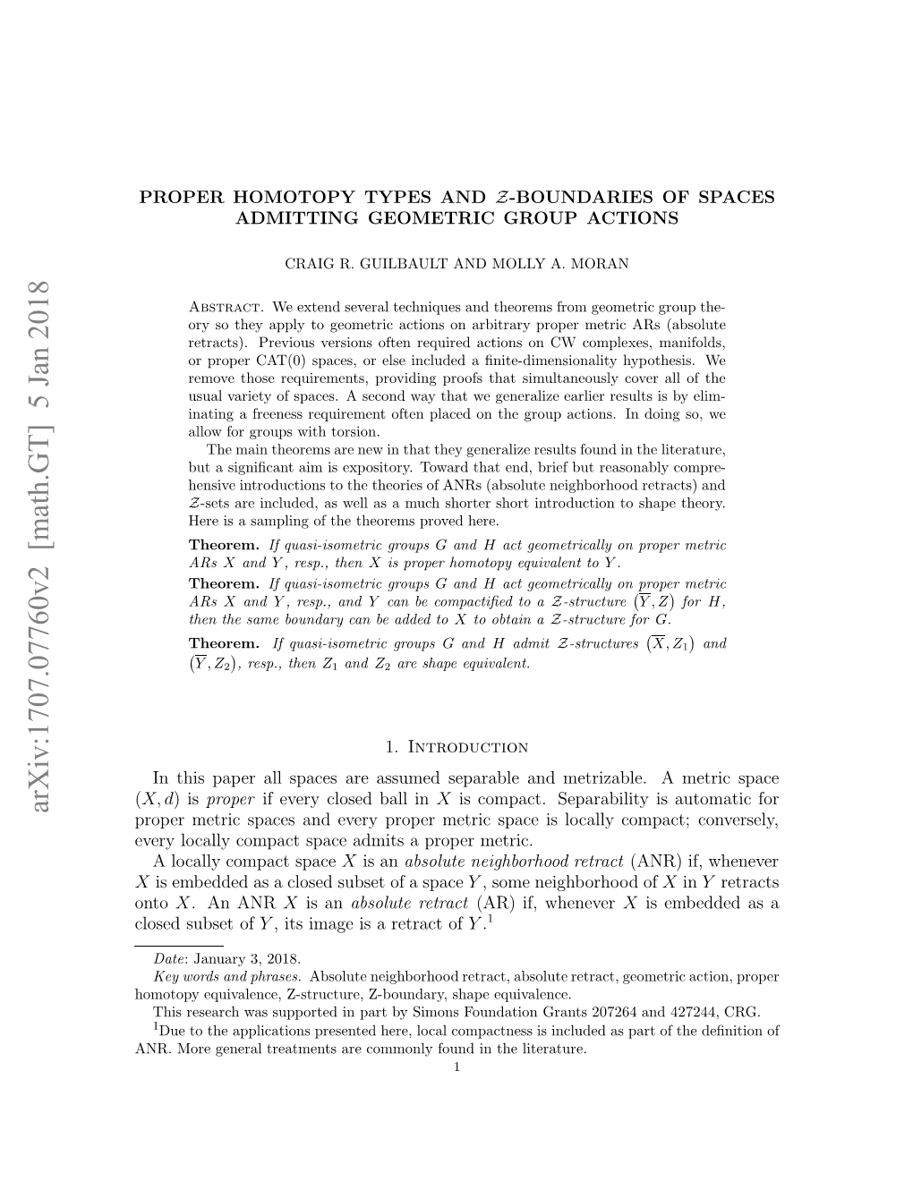 Arxiv:1707.07760V2 [Math.GT] 5 Jan 2018 N.Mr Eea Ramnsaecmol on Nteliteratur the in Found Commonly Are Treatments General More ANR