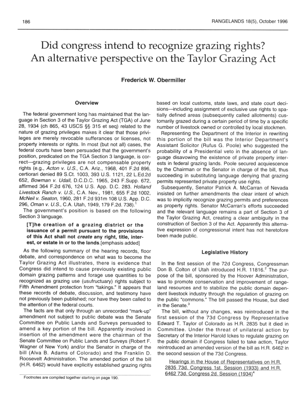 Did Congress Intend to Recognize Grazing Rights? an Alternative Perspective on the Taylor Grazing Act