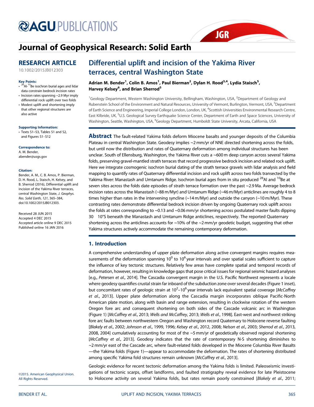 Differential Uplift and Incision of the Yakima River Terraces, Central