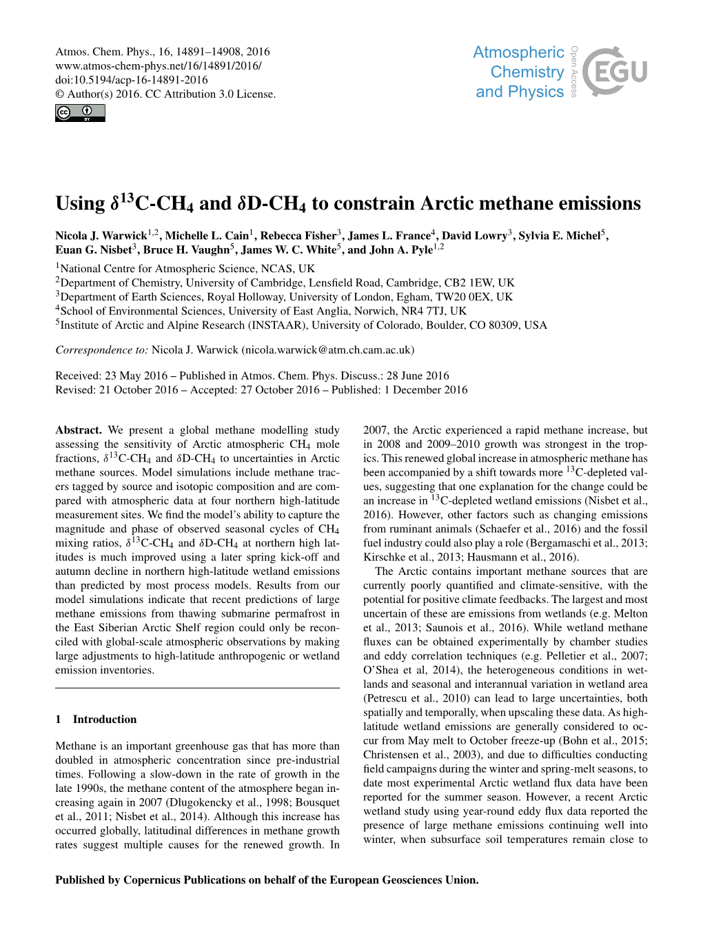 Using Δ13c-CH4 and Δd-CH 4 to Constrain Arctic Methane Emissions