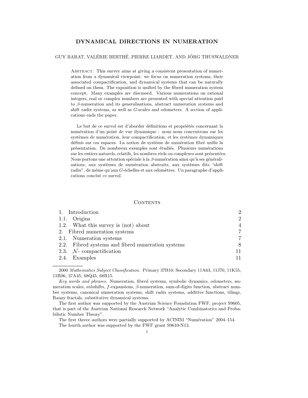 DYNAMICAL DIRECTIONS in NUMERATION Contents 1