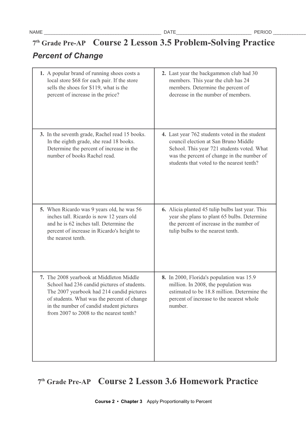 7Th Grade Pre-AP Course 2 Lesson 3.5 Problem-Solving Practice