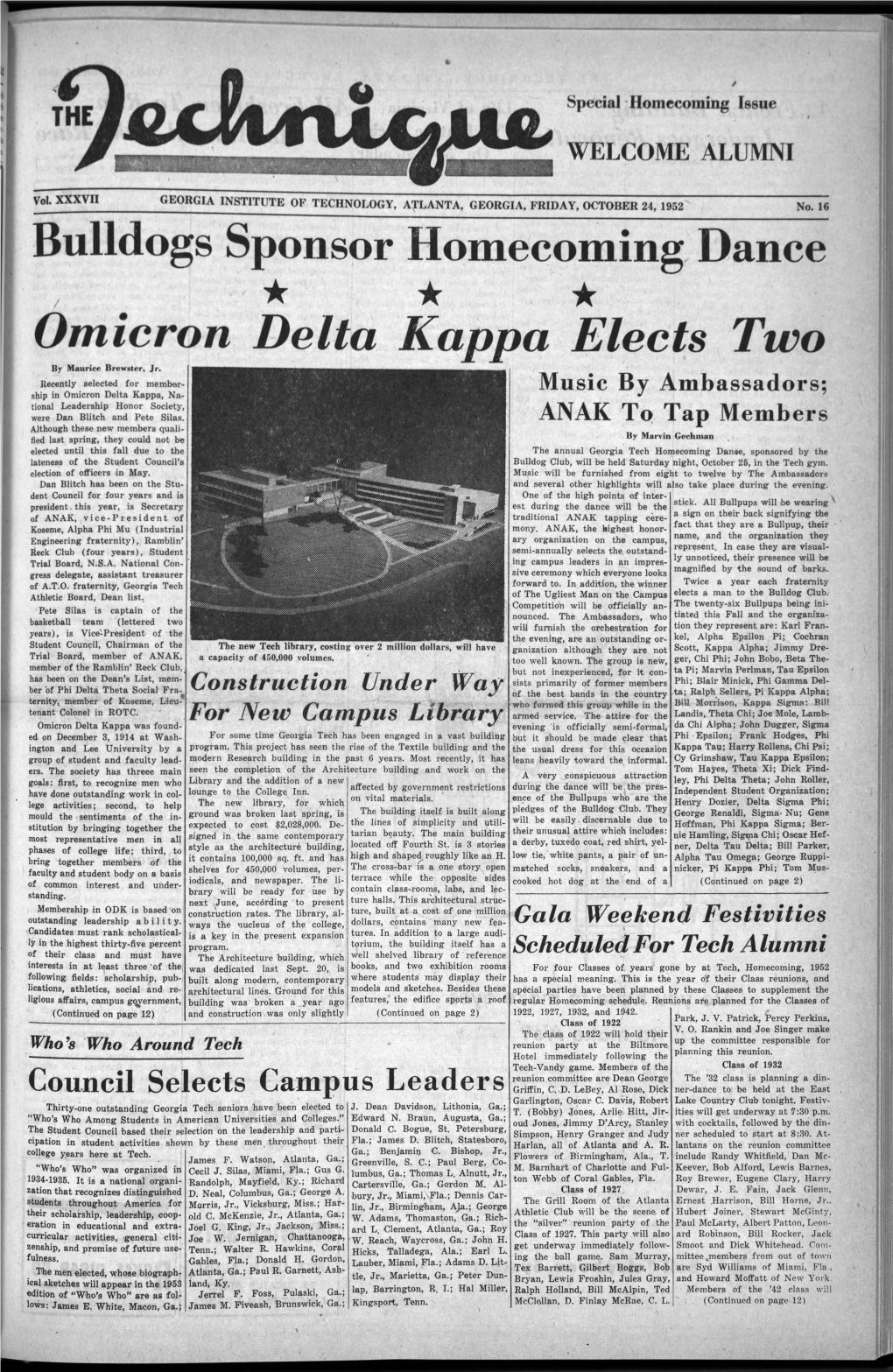 Bulldogs Sponsor Homecoming Dance Omicron Delta Kappa Elects Two by Maurice Brewster, Jr