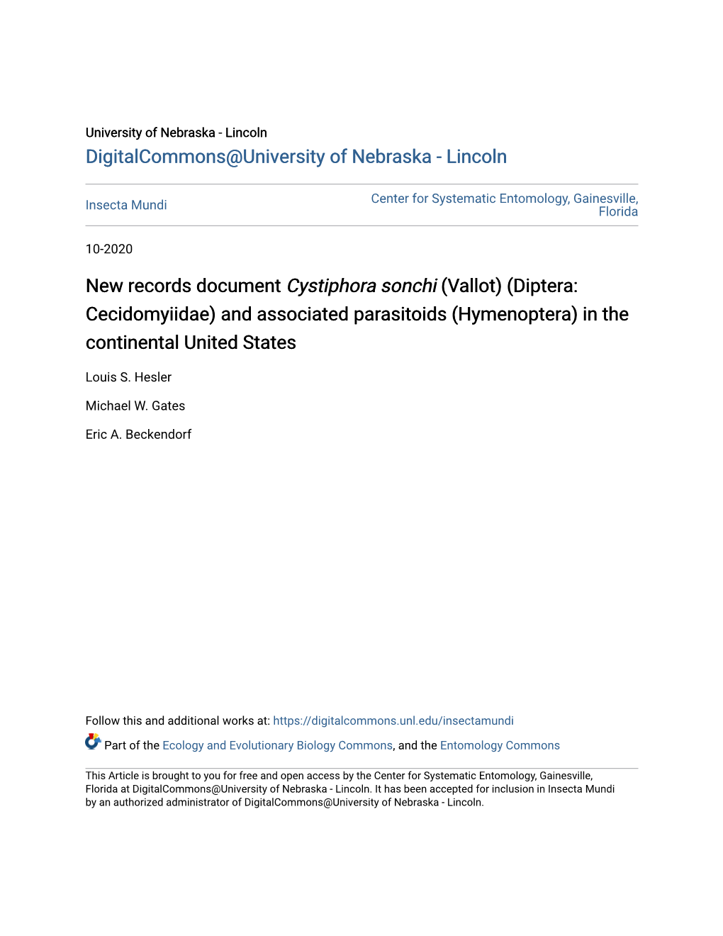 New Records Document <I>Cystiphora Sonchi</I>