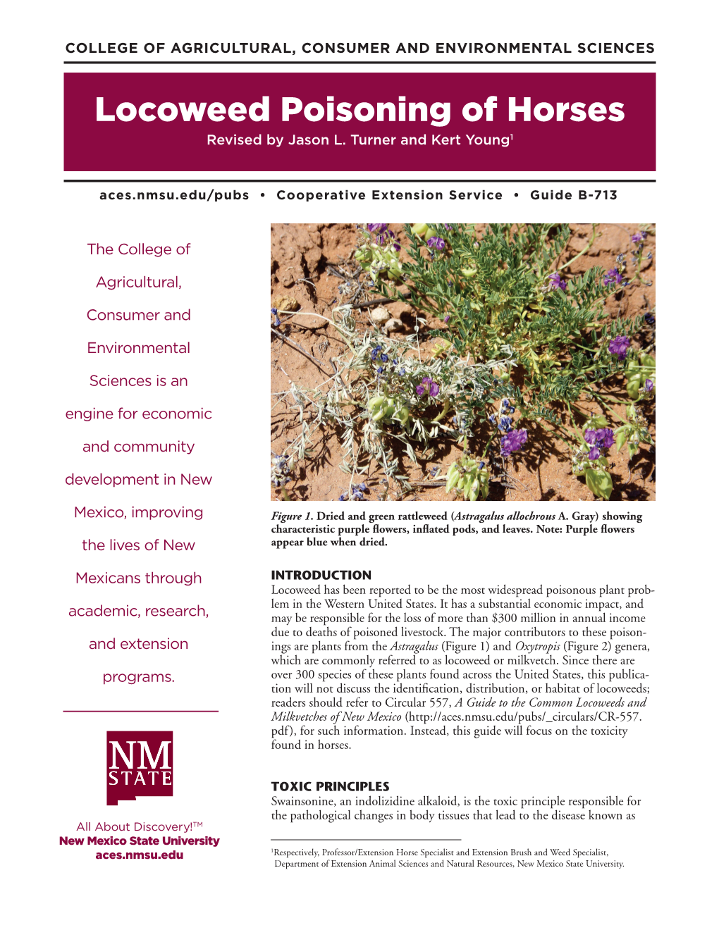 Locoweed Poisoning of Horses Revised by Jason L