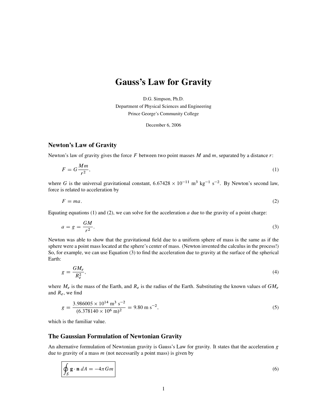 Gauss's Law for Gravity