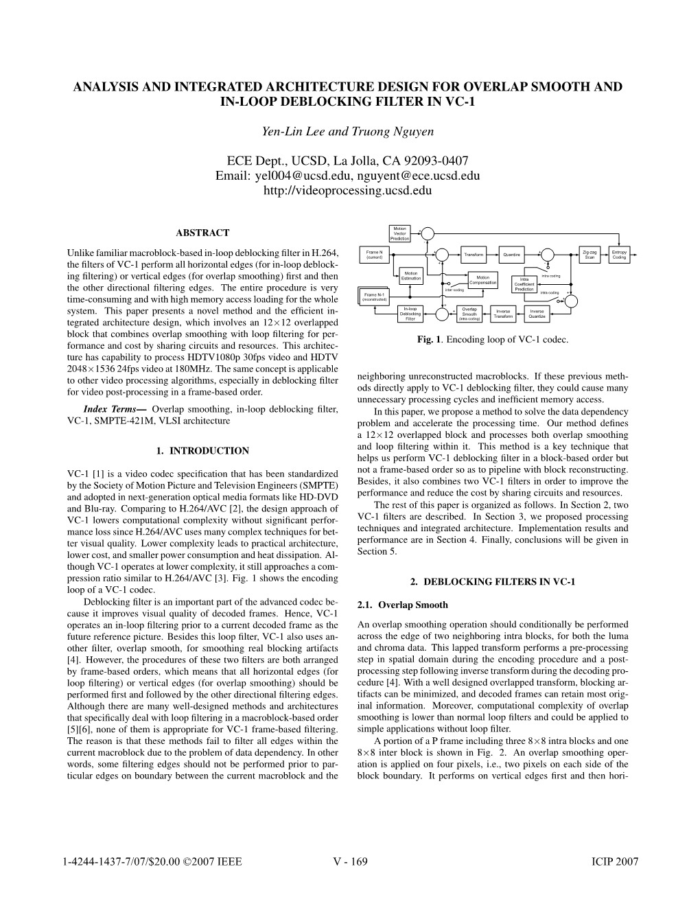 Analysis and Integrated Architecture Design for Overlap Smooth and In-Loop Deblocking Filter in Vc-1