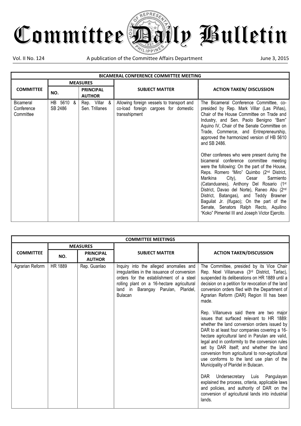 Committee Daily Bulletin