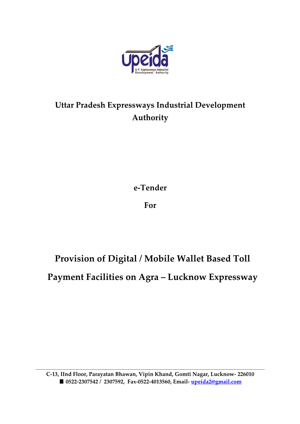 Provision of Digital / Mobile Wallet Based Toll Payment Facilities on Agra – Lucknow Expressway