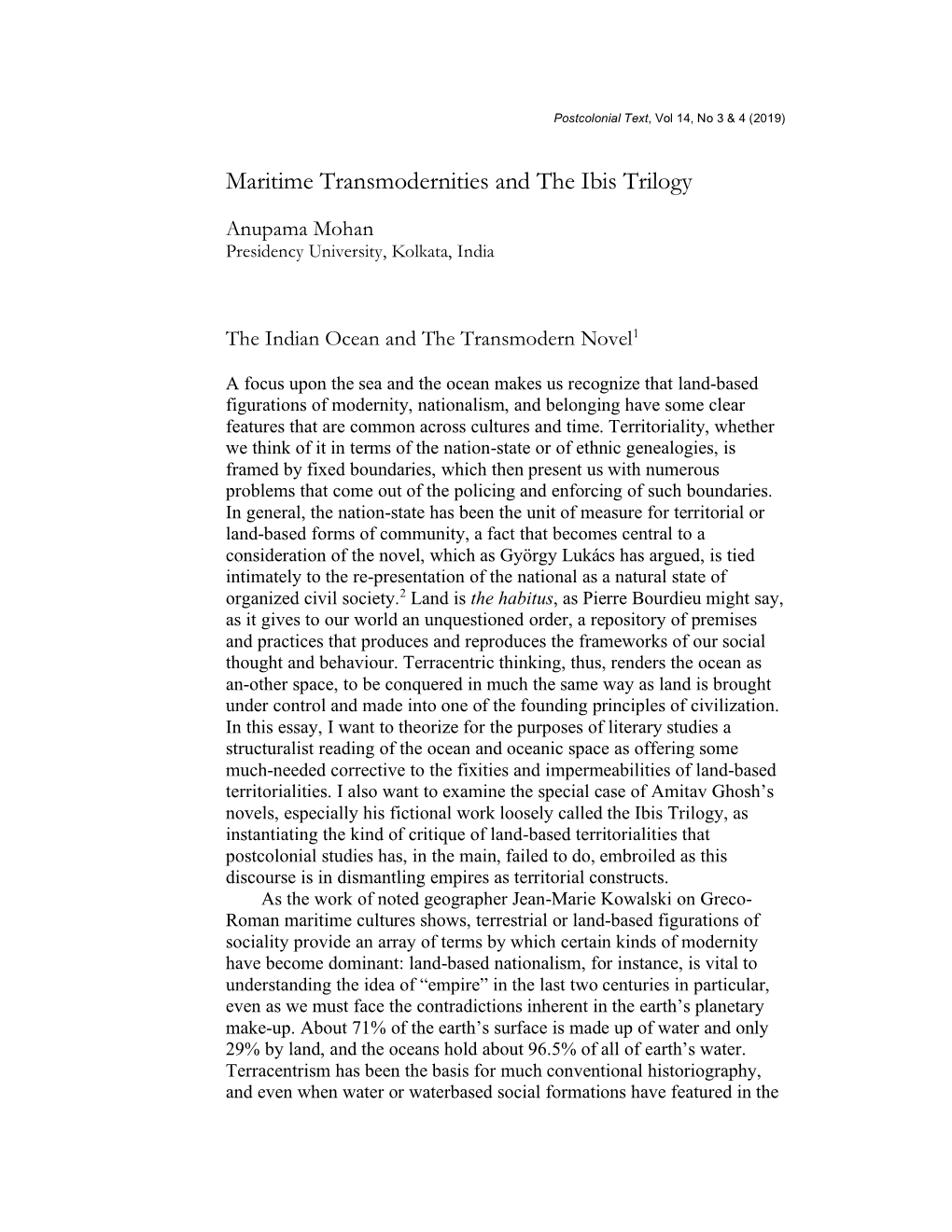 Maritime Transmodernities and the Ibis Trilogy