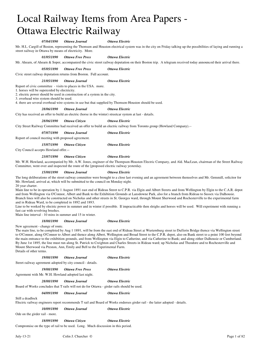 Ottawa Electric Railway 07/04/1890 Ottawa Journal Ottawa Electric Mr