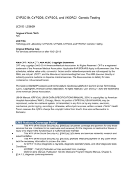 CYP2C19, CYP2D6, CYP2C9, and VKORC1 Genetic Testing LCD ID