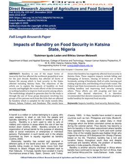 Impacts of Banditry on Food Security in Katsina State, Nigeria