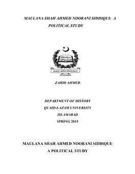 Maulana Shah Ahmed Noorani Siddiqui: A