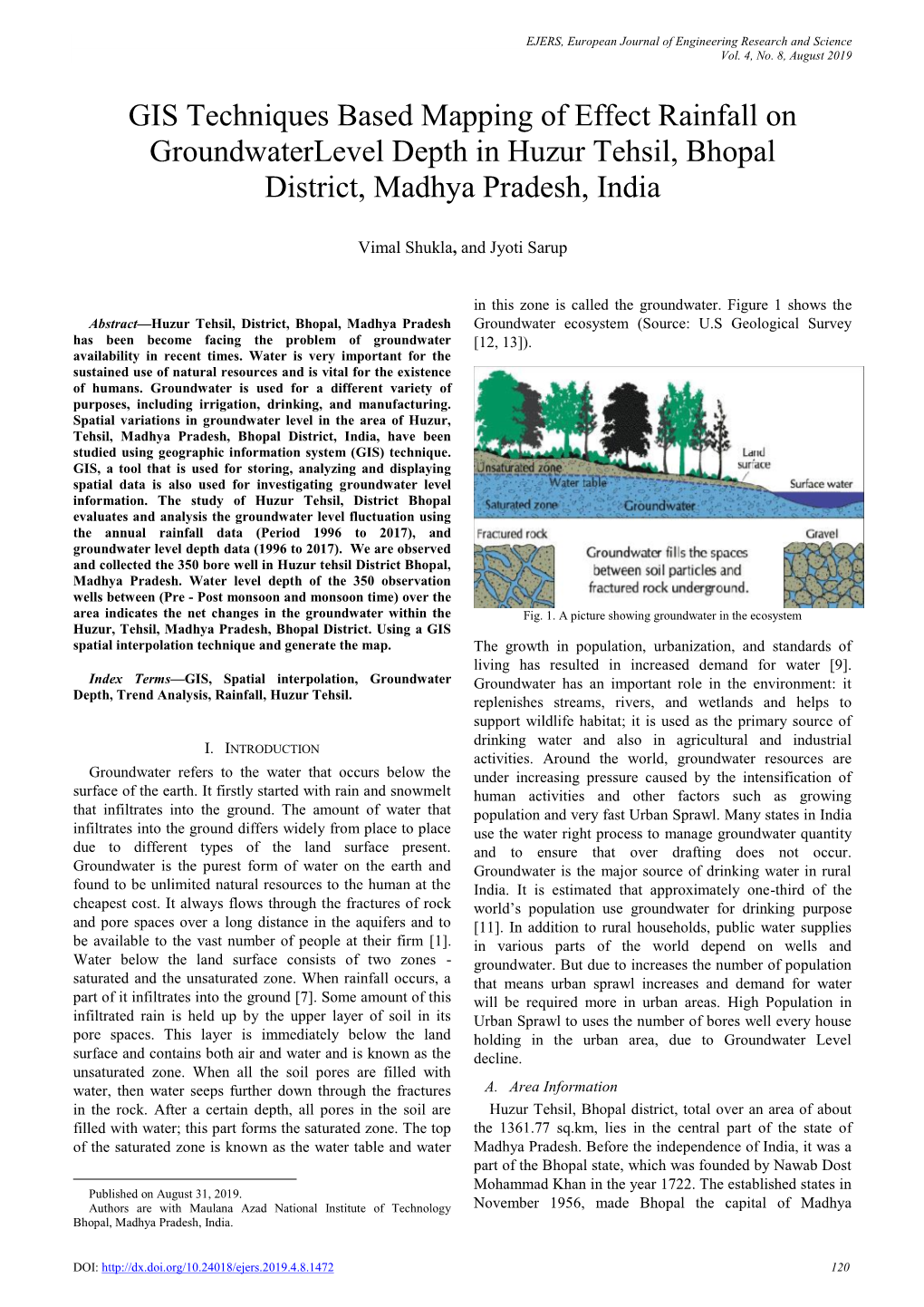 GIS Techniques Based Mapping of Effect Rainfall on Groundwaterlevel Depth in Huzur Tehsil, Bhopal District, Madhya Pradesh, India