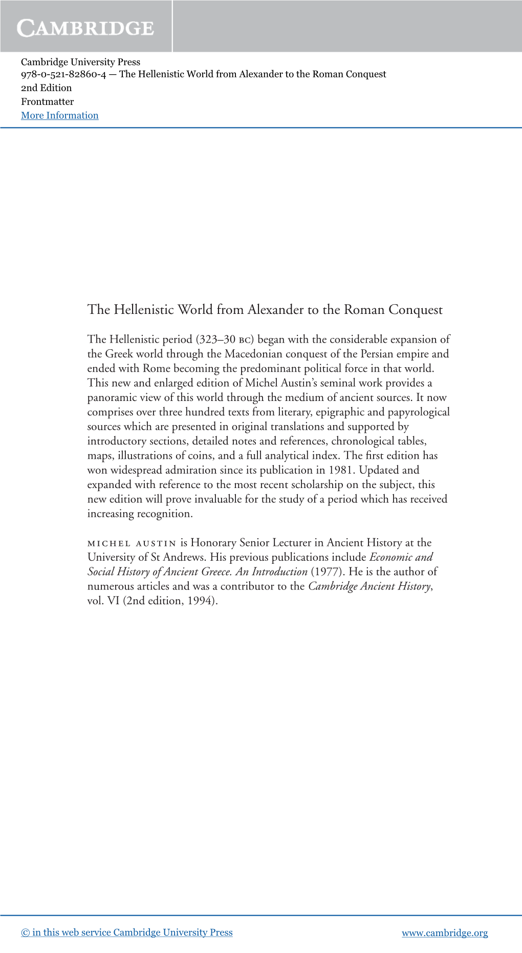 The Hellenistic World from Alexander to the Roman Conquest 2Nd Edition Frontmatter More Information