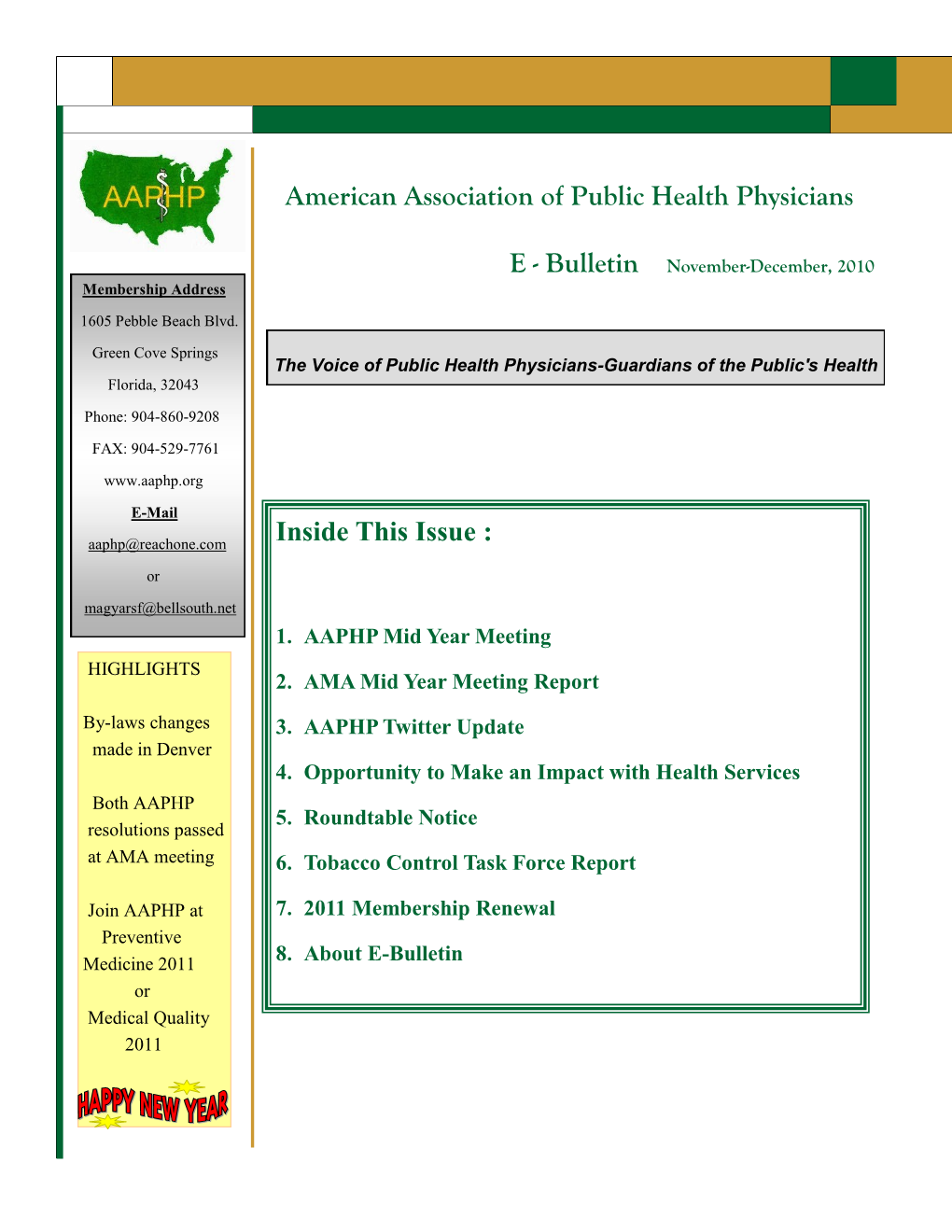 Inside This Issue : American Association of Public Health