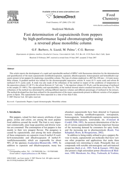 Fast Determination of Capsaicinoids from Peppers by High-Performance Liquid Chromatography Using a Reversed Phase Monolithic Column