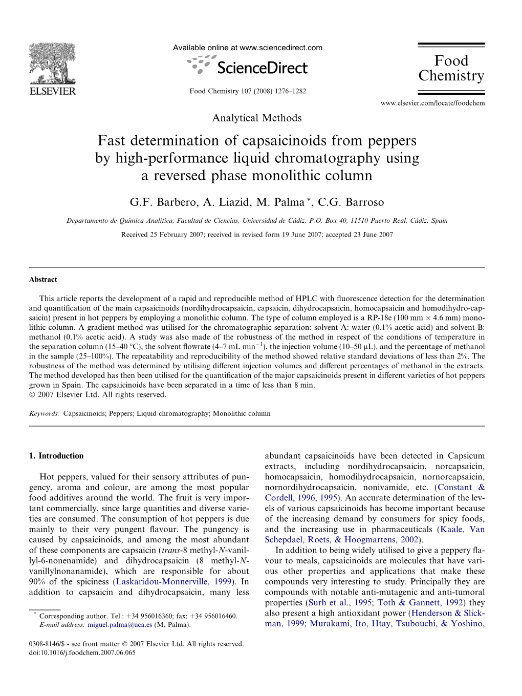 Fast Determination Of Capsaicinoids From Peppers By High-performance 