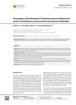 Karyotypes of Southeastern Turkish Scorpions Hottentotta Saulcyi and Buthacus Macrocentrus (Scorpiones: Buthidae)