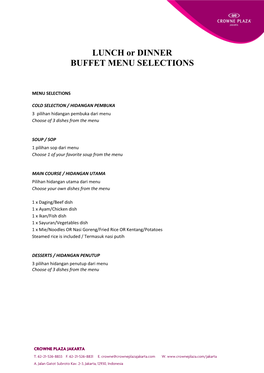 Lunch Or Dinner Meeting Menu 2015