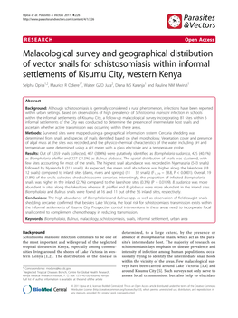 Malacological Survey and Geographical Distribution of Vector
