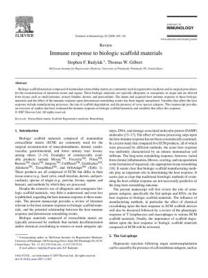 Immune Response to Biologic Scaffold Materials Stephen F