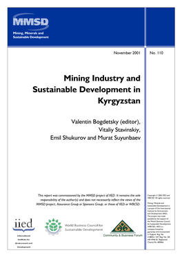 Mining Industry and Sustainable Development in Kyrgyzstan