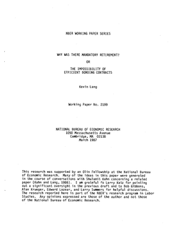 Nber Working Paper Series Why Was There Mandatory