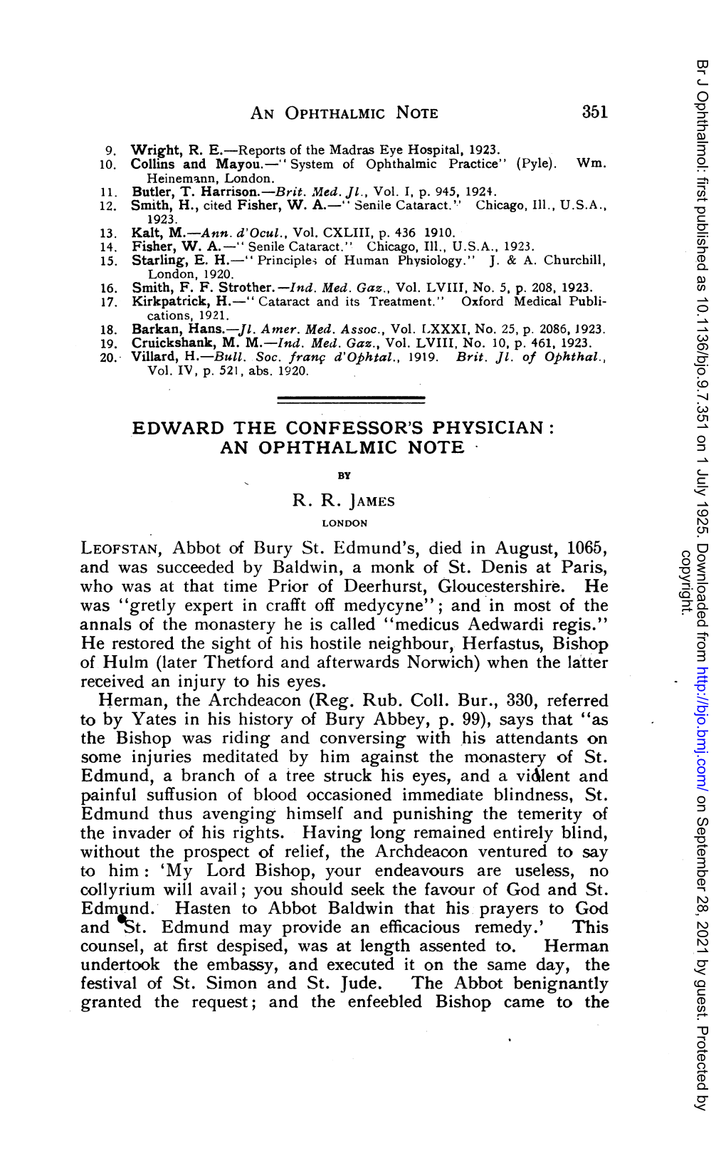 AN OPHTHALMIC NOTE LEOFSTAN, Abbot of Bury St. Edmund's, Died In