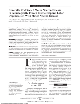 Clinically Undetected Motor Neuron Disease in Pathologically Proven Frontotemporal Lobar Degeneration with Motor Neuron Disease