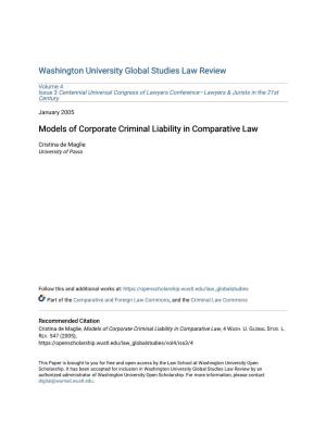 Models of Corporate Criminal Liability in Comparative Law