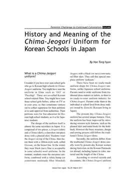 History and Meaning of the Chima-Jeogori Uniform for Korean Schools in Japan