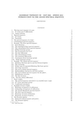 Mat 9580 – Spring 2015 Introduction to the Adams Spectral Sequence