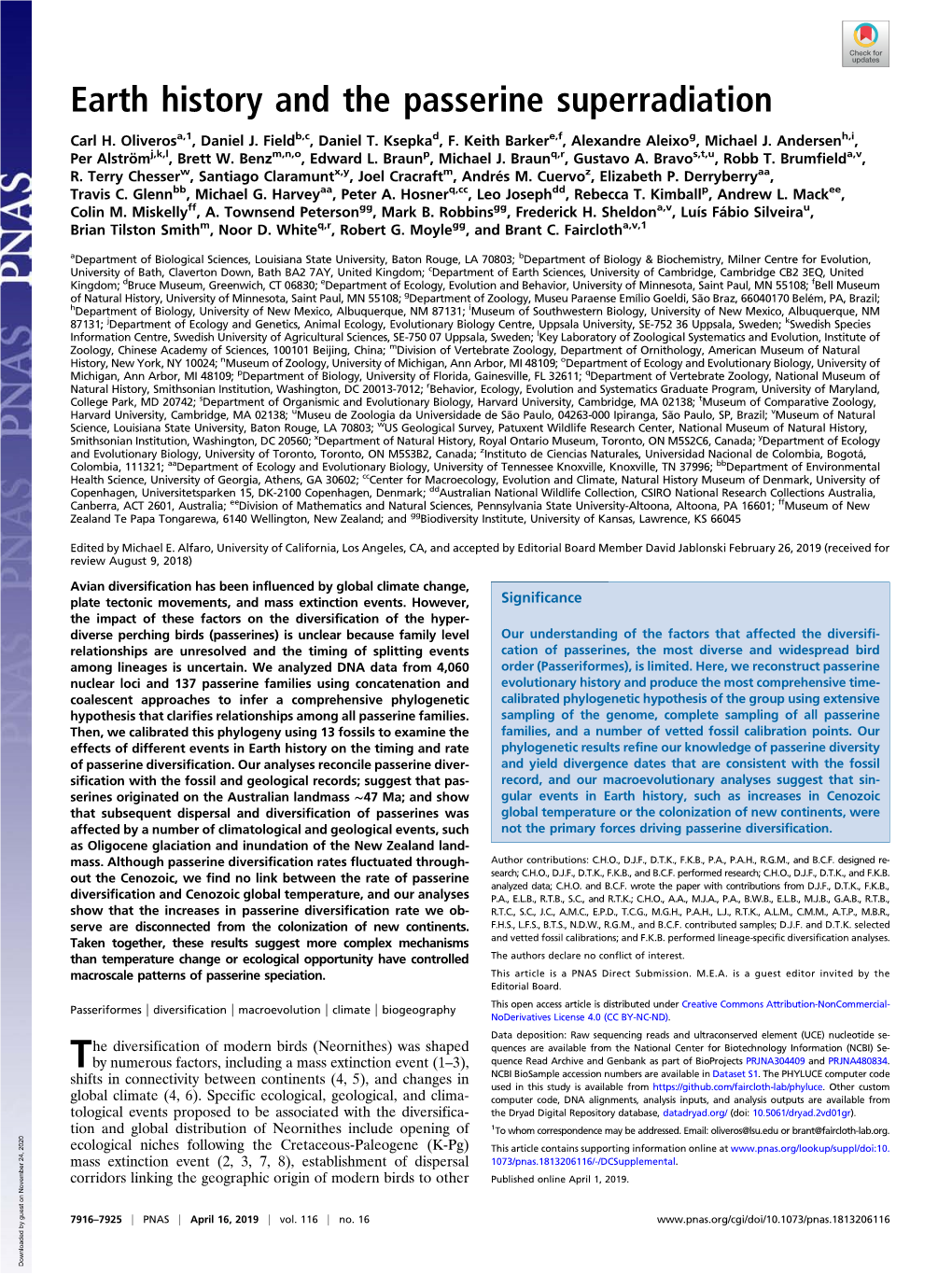 Earth History and the Passerine Superradiation