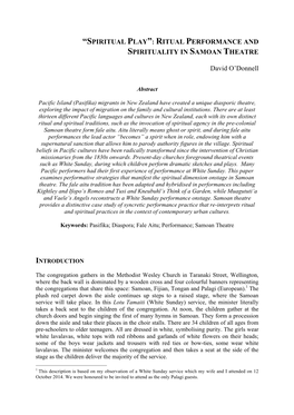 Ritual Performance and Spirituality in Samoan Theatre