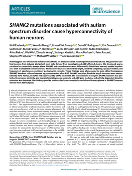 SHANK2 Mutations Associated with Autism Spectrum Disorder Cause Hyperconnectivity of Human Neurons