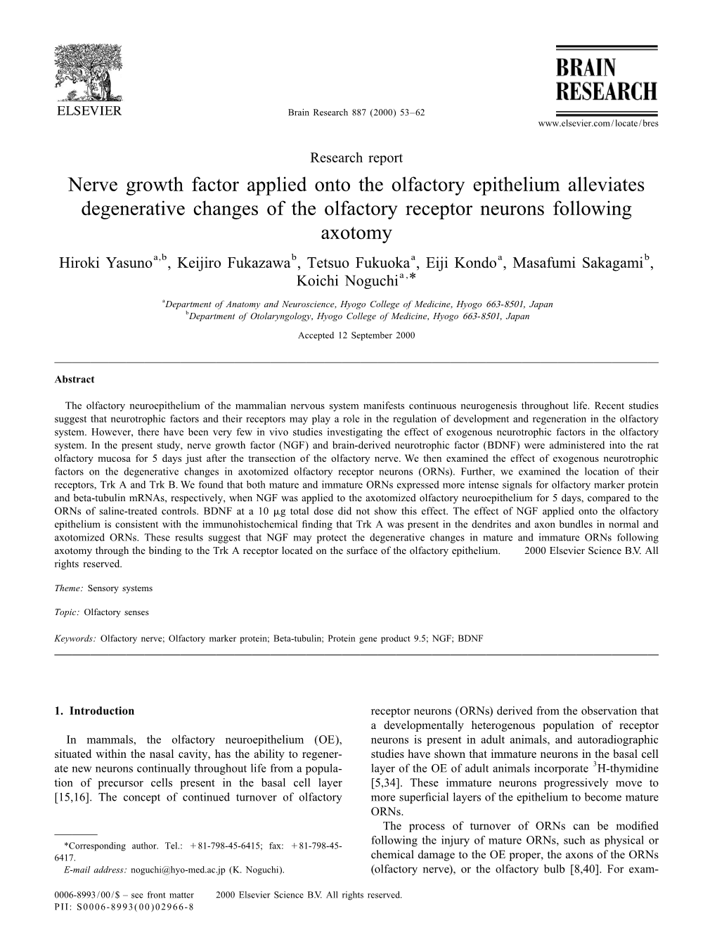 Nerve Growth Factor Applied Onto the Olfactory Epithelium Alleviates