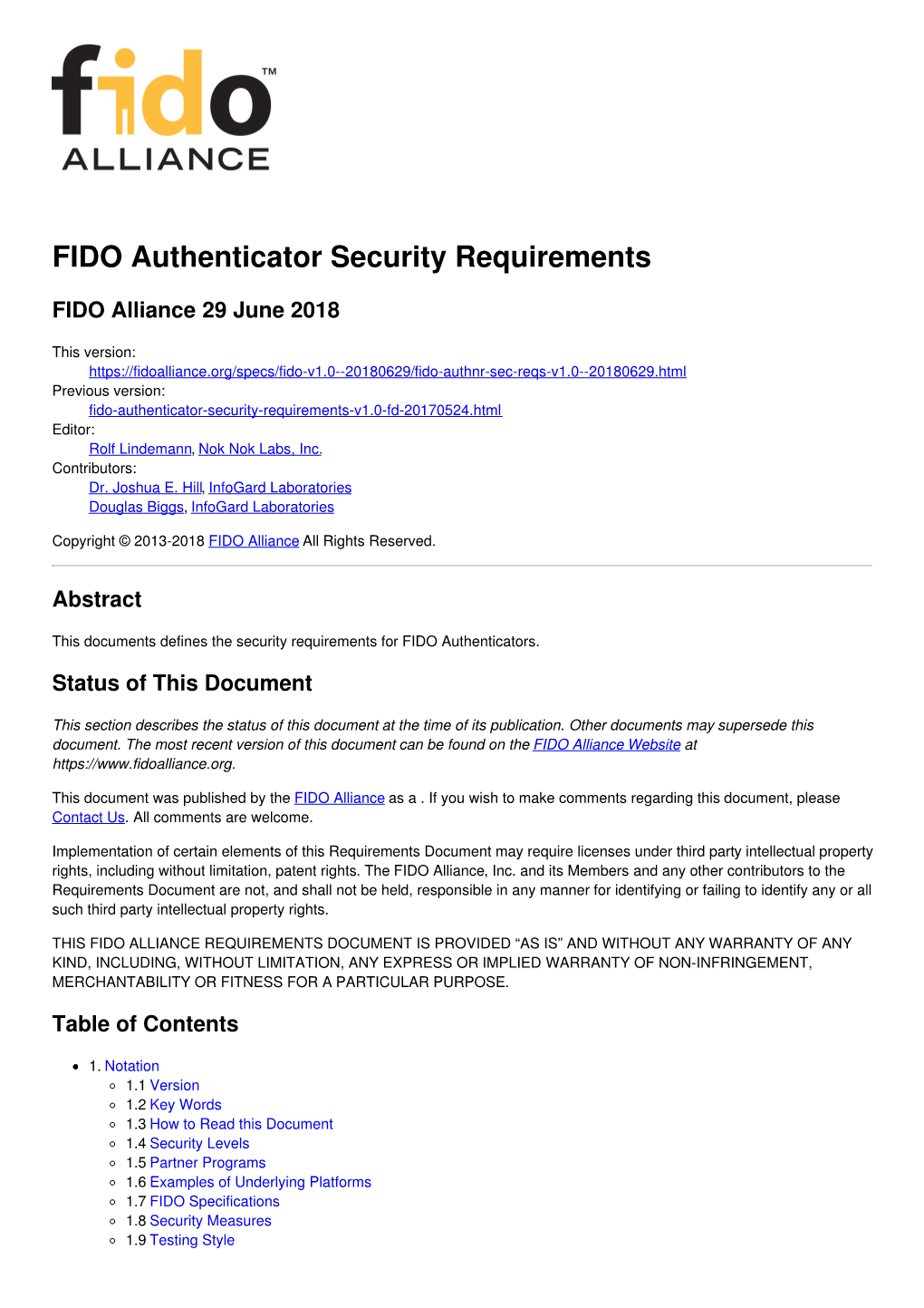 FIDO Authenticator Metadata Requirements