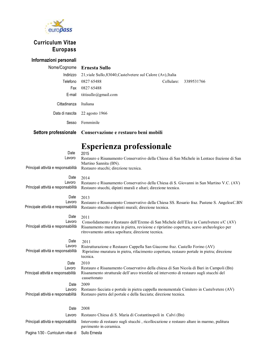 Curriculum Vitae Europass