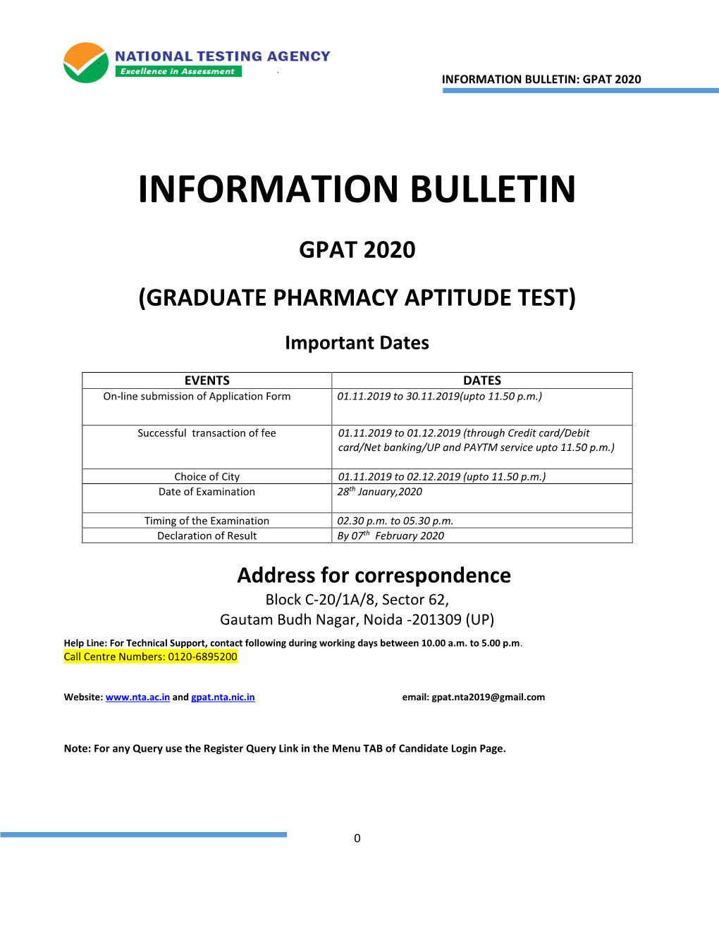 Information Bulletin: Gpat 2020