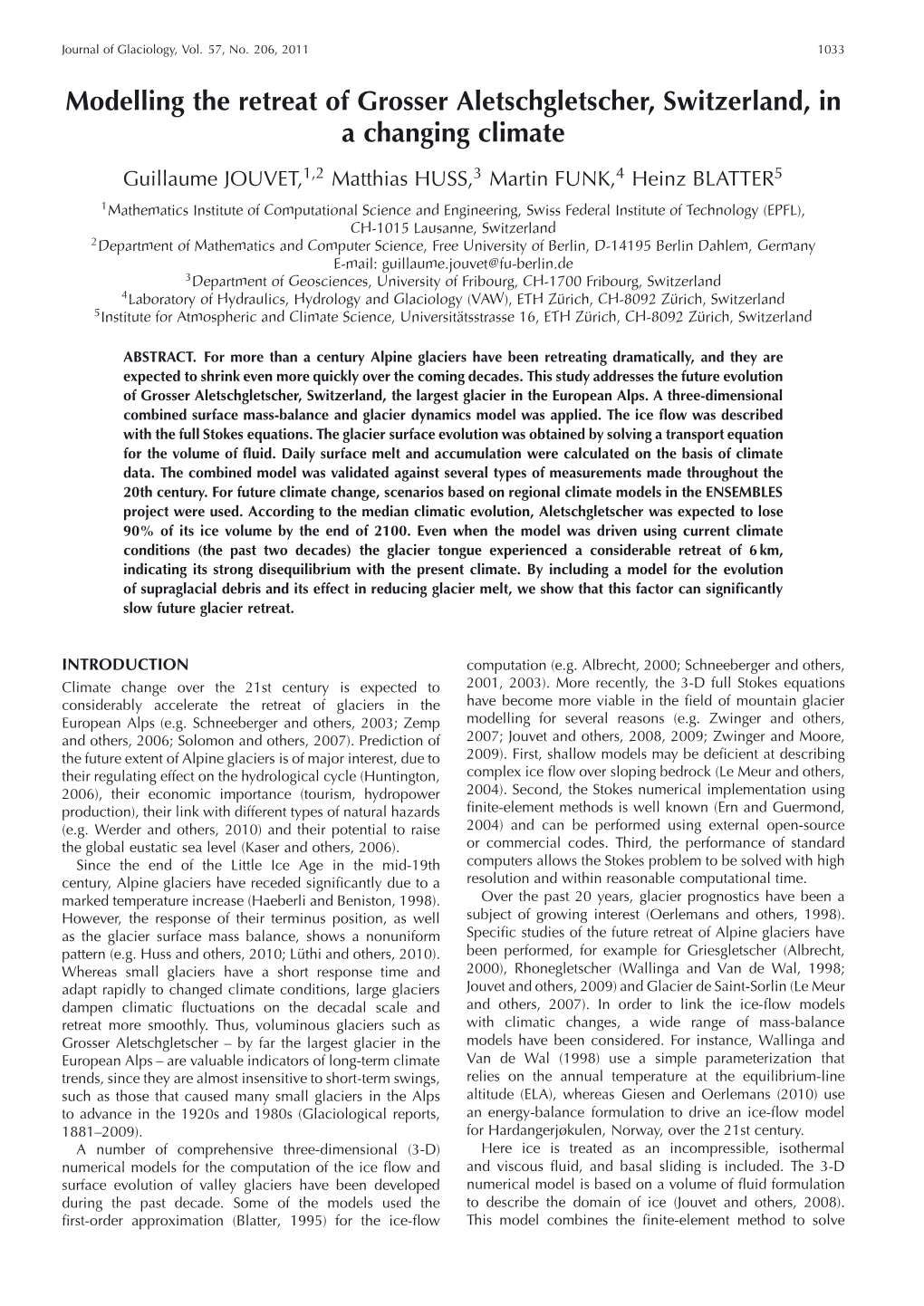 Modelling the Retreat of Grosser Aletschgletscher, Switzerland, in a Changing Climate