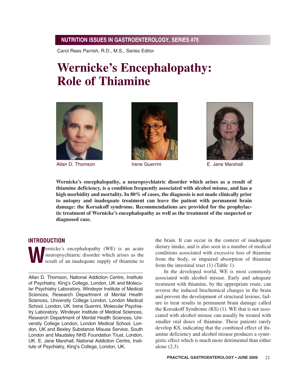 Wernicke's Encephalopathy: Role of Thiamine