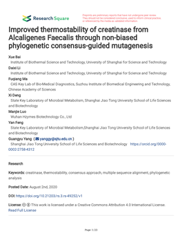 Improved Thermostability of Creatinase from Alcaligenes Faecalis Through Non-Biased Phylogenetic Consensus-Guided Mutagenesis
