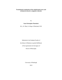 Translational Examination of the Orbitofrontal Cortex and Striatum in Obsessive Compulsive Disorder