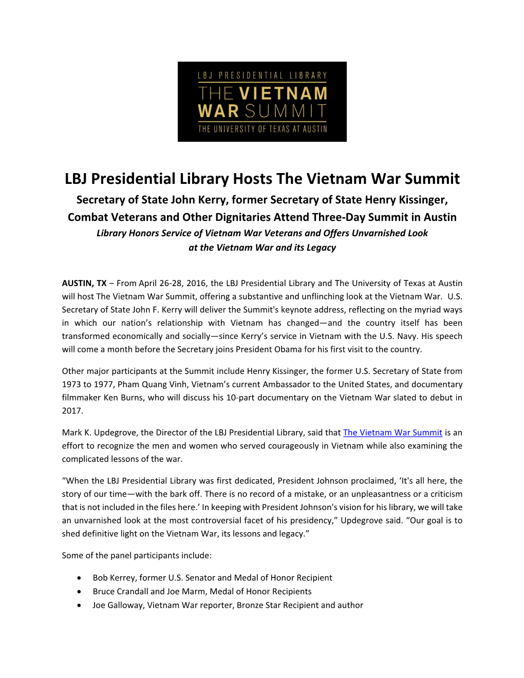 LBJ Presidential Library Hosts the Vietnam War Summit