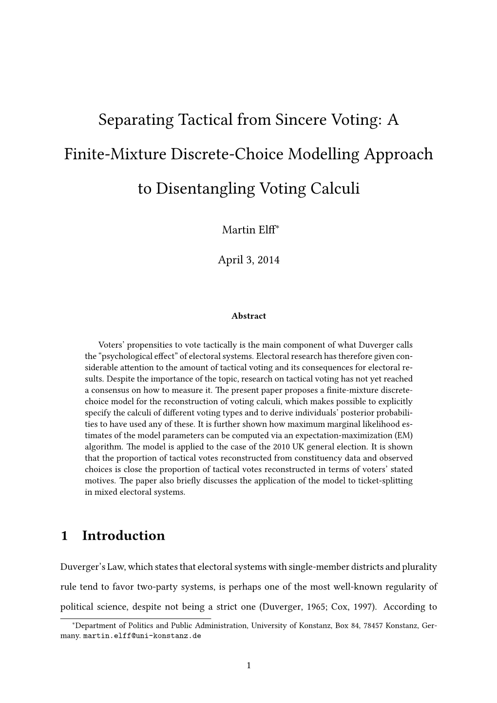 Separating Tactical from Sincere Voting: a Finite-Mixture Discrete-Choice Modelling Approach to Disentangling Voting Calculi