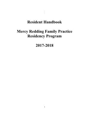 Resident Handbook Mercy Redding Family Practice Residency Program 2017-2018